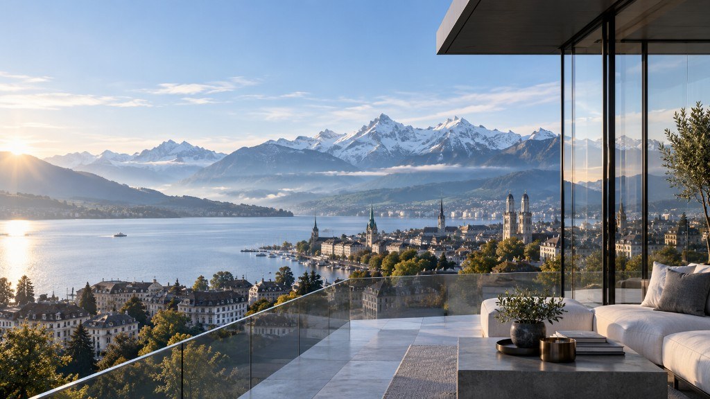Lake and Alpine view from a terrace — Lucerne and central Switzerland